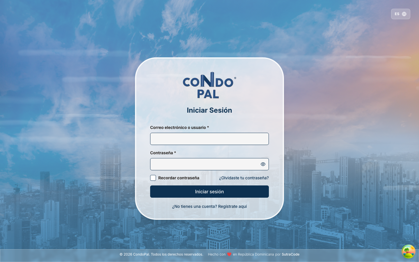 Pantalla de inicio de sesión de CondoPal